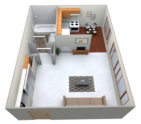 Floor plan for studio, 1 bath, 315 sqft